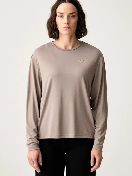 Tricou cu mânecă lungă Ea7 Emporio Armani maro