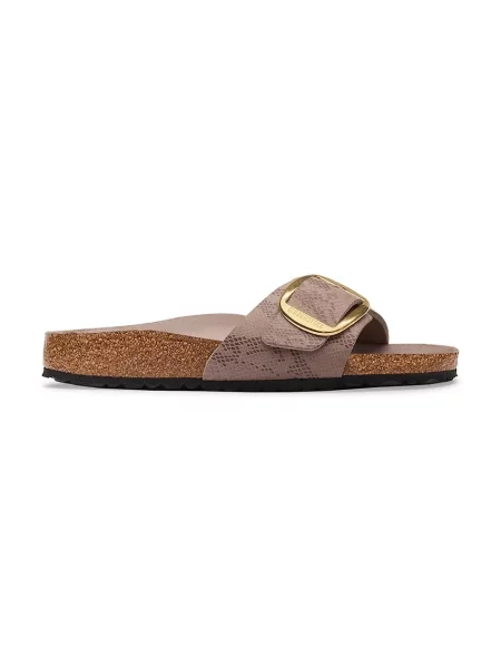 Papuci Birkenstock cu cataramă cu toc plat bej