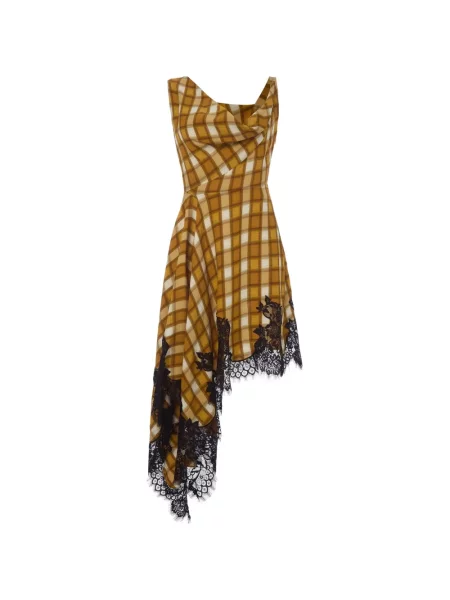 Rochie midi Monse asimetrică din dantelă galben