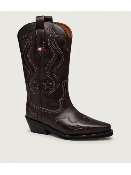 Tommy Jeans De piele cizme cowboy Archive maro