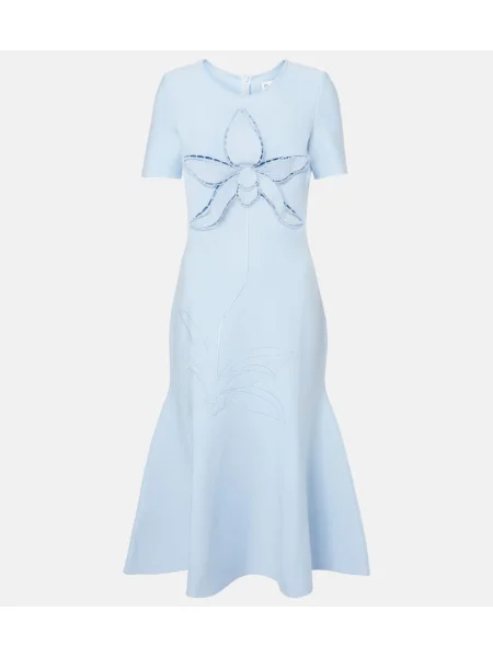 Koktejl obleka Oscar De La Renta iz žakarda modra