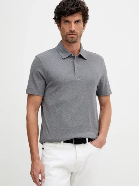 BOSS tricou polo cu mătase BECKHAM X BOSS bărbaților neted gri