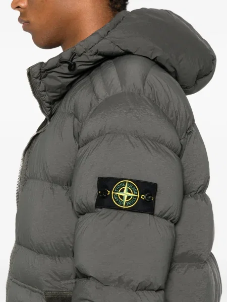 Geacă cu puf Stone Island cu glugă cu strasuri gri