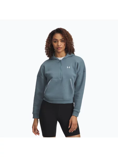 Bluză pentru femei Under Armour Rival Fleece Piped HZ Hoodie jasper blue/white alb