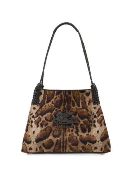 Geantă shopper Etro de catifea cu model leopard