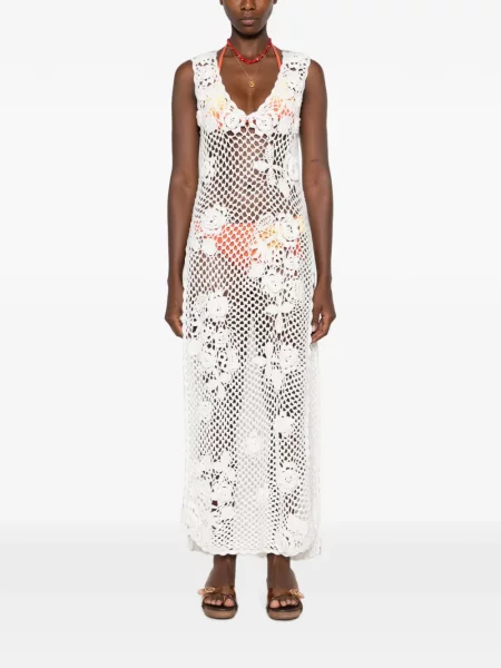 Rochie maxi Ganni cu model floral cu aplicații alb