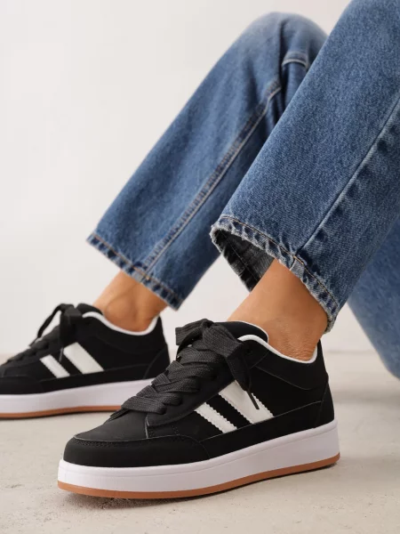 Sneakers Basic cu dungi laterale Adila negri