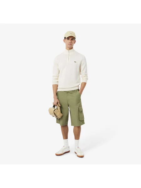 Lacoste Sweter Z Wysokim Kołnierzem I Zamkiem Kremowy biały