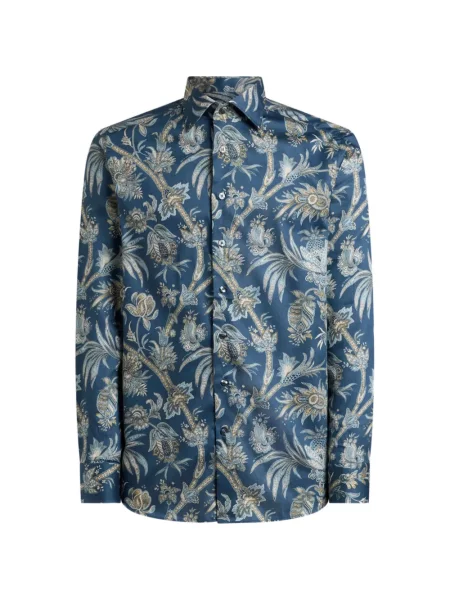 Cămașă Etro din satin cu model floral albastru