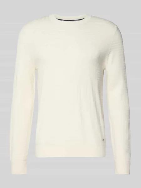 Sweter z dzianiny z prążkowanymi wykończeniami model ‘Raikon’ Joop! Collection biały