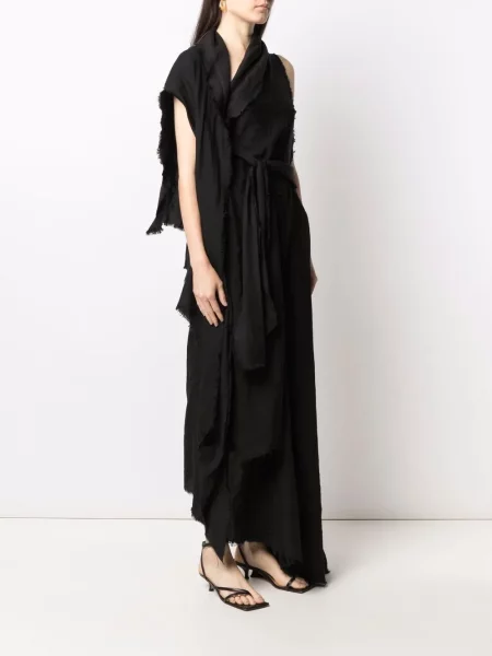 Asymetrické drapované oblekové maxi šaty Yohji Yamamoto černé