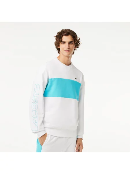 Lacoste Bluza Classic Fit Z Nadrukiem 3D W Blokach Kolorów biała