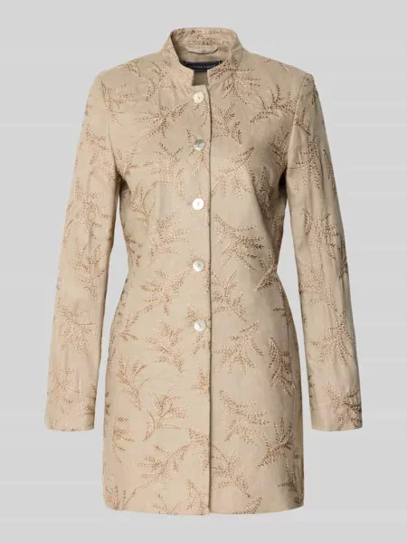 Długi blezer z lnu o kroju slim fit ze stójką White Label niebieska