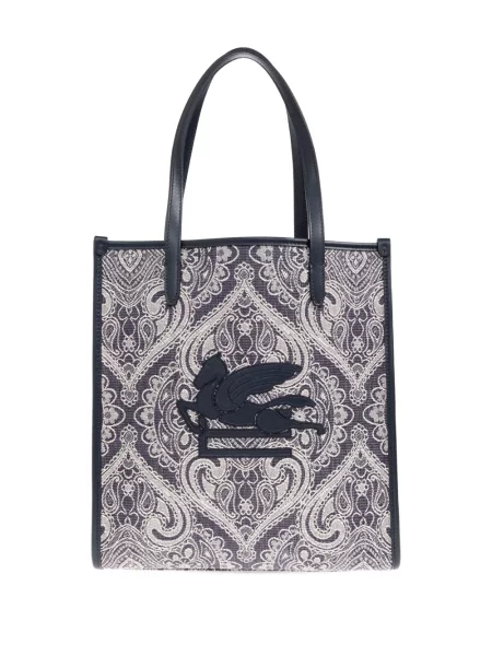 Geantă shopper Etro cu model paisley albastru