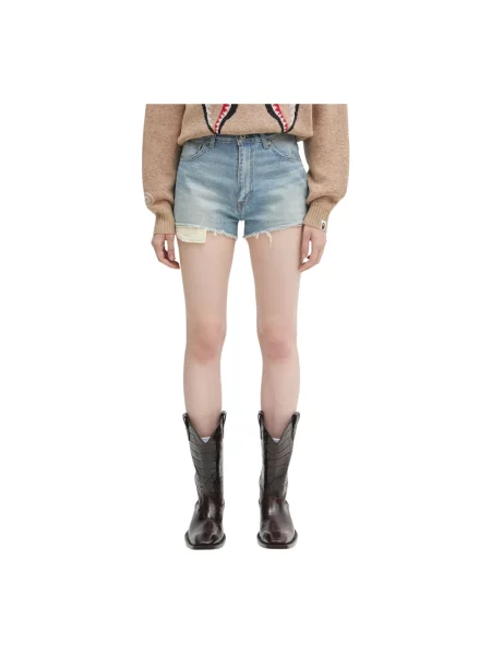 A Bathing Ape szorty jeansowe Crystal APE head gładkie high waist niebieski