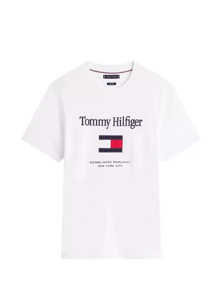 Scurt tricou Tommy Hilfiger cu broderie alb