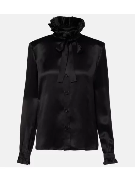Satenska bluza Gucci z lokom črna