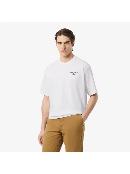 Lacoste Koszulka Z Nadrukiem Z Grubego Dżerseju O Luźnym Kroju biały