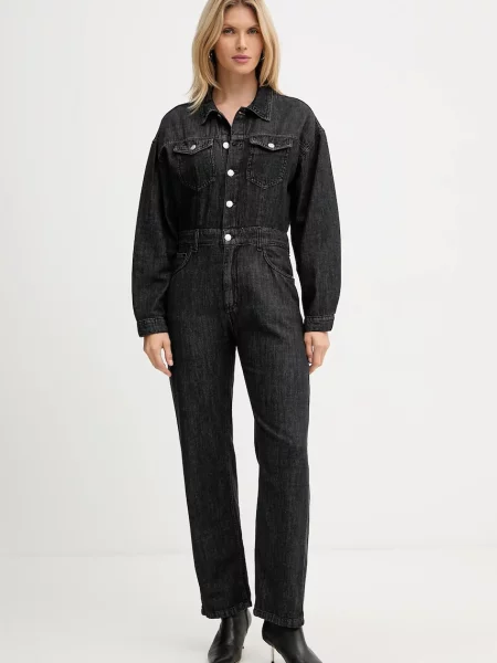 Haveone salopetă jeans cu guler negru