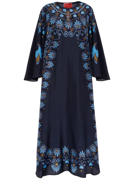 Rochie La Doublej de mătase cu imagine cu imprimeu geometric albastru