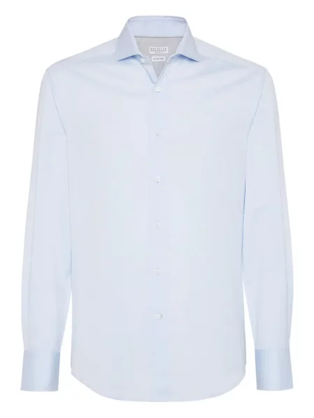 Cămașă Brunello Cucinelli din țesătură twill albastru