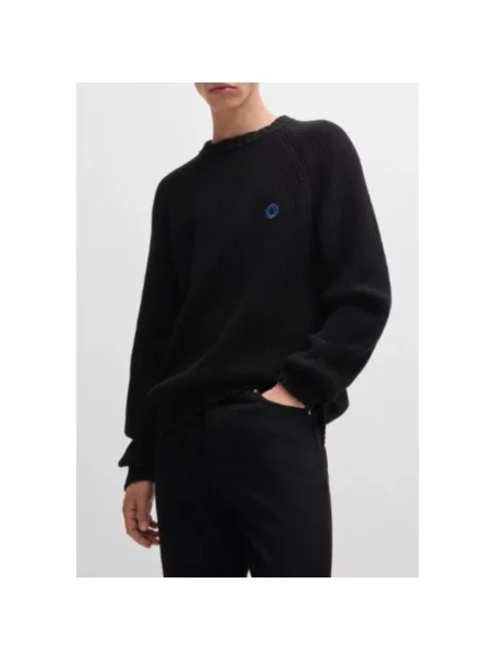 Sweter Hugo Boss z logo wełniany czarny