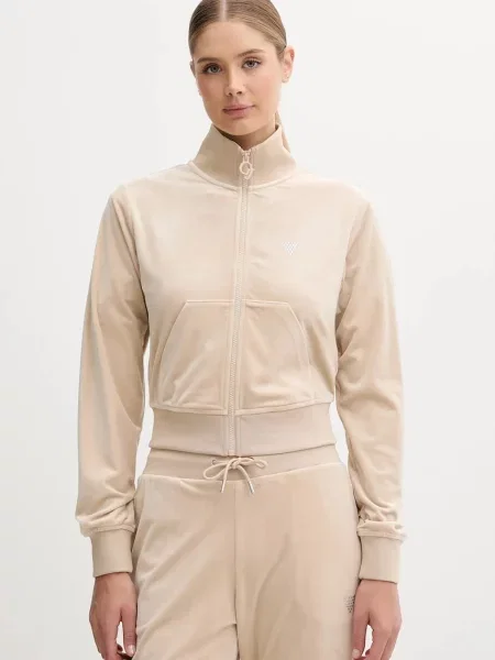Guess bluza welurowa COUTURE gładka beżowy