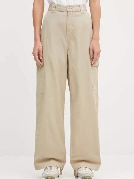 Carhartt WIP pantaloni de W Kingston drept high waist bej