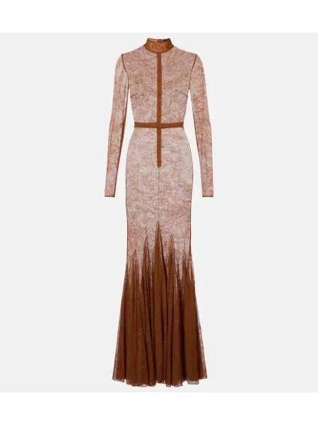 Rochie David Koma transparente din dantelă maro