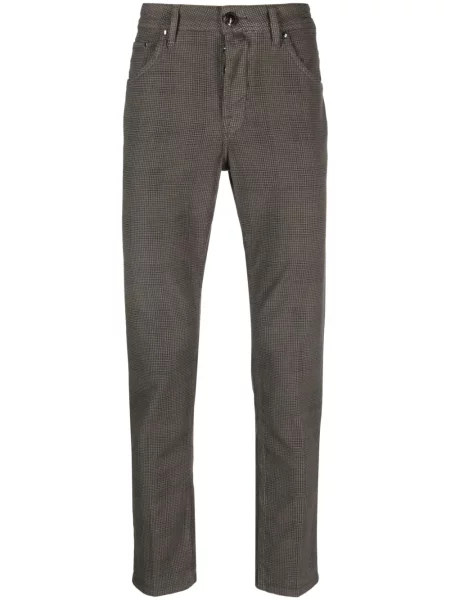 Kostkované skinny kalhoty Jacob Cohen s potiskem hnědé