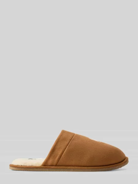 Kapcie z podszewką wewnętrzną z polaru Polo Ralph Lauren brązowe