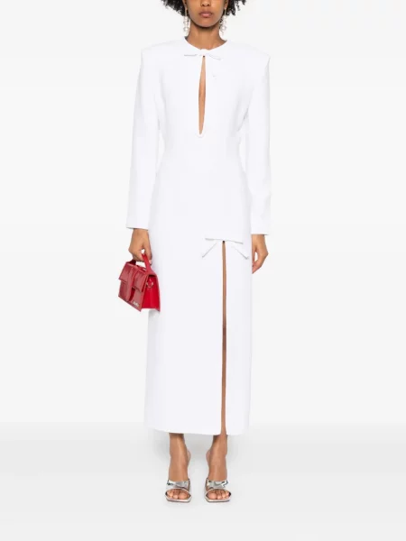 Rochie maxi Rowen Rose cu funde cu crăpătură de costum alb