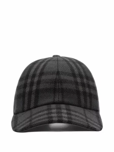 Șapcă Burberry de lână în carouri gri