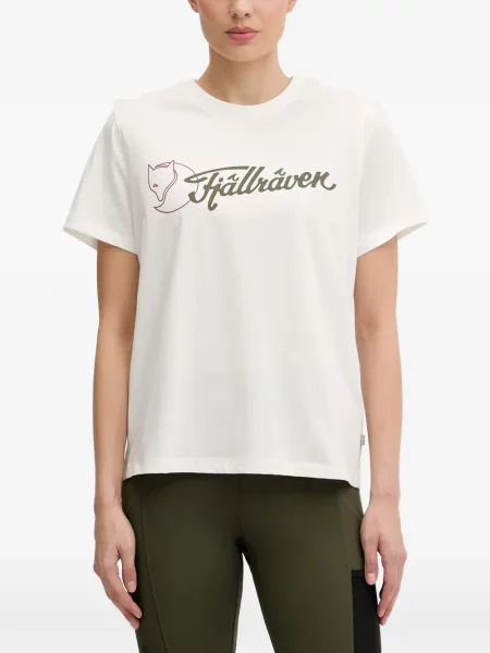 Scurt tricou Fjallraven cu imagine alb
