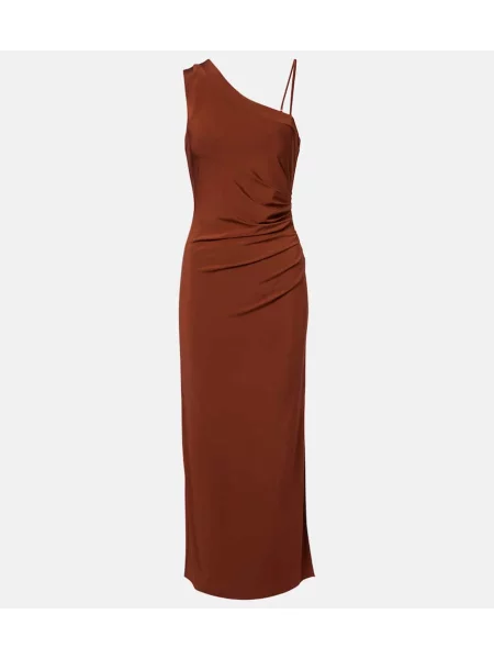 Rochie midi Max Mara până la genunchi cu un umăr gol de costum maro