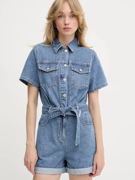 Morgan kombinezon jeansowy z kołnierzykiemm SHELOR niebieski