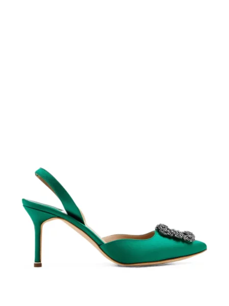 Pantofi cu toc Manolo Blahnik cu cataramă slingback verde