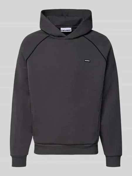Bluza z kapturem z nadruk z logo i kontrastowymi lamówkami Review