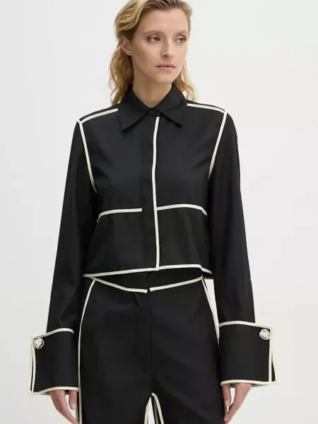 Вълнена риза Day Birger et Mikkelsen Tessa Refined Suiting Blend със стандартна кройка с класическа яка черно