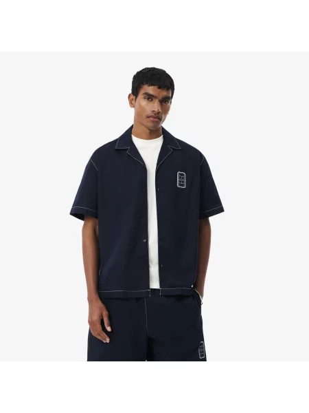 Lacoste Koszula Z Krótkim Rękawem Relaxed Fit granatowa