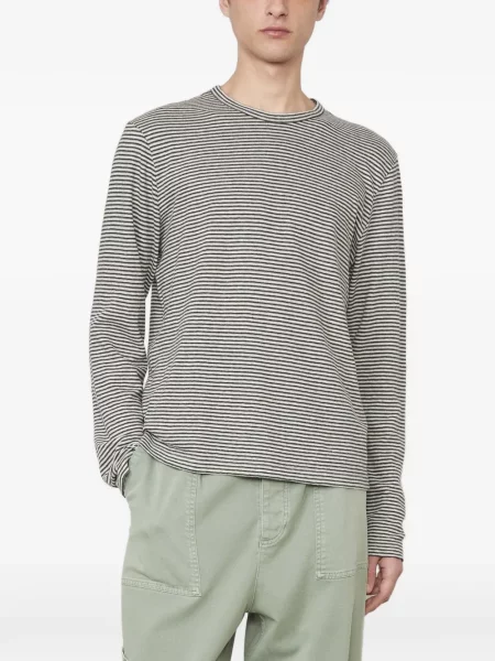 Lung tricou Officine Générale cu dungi alb