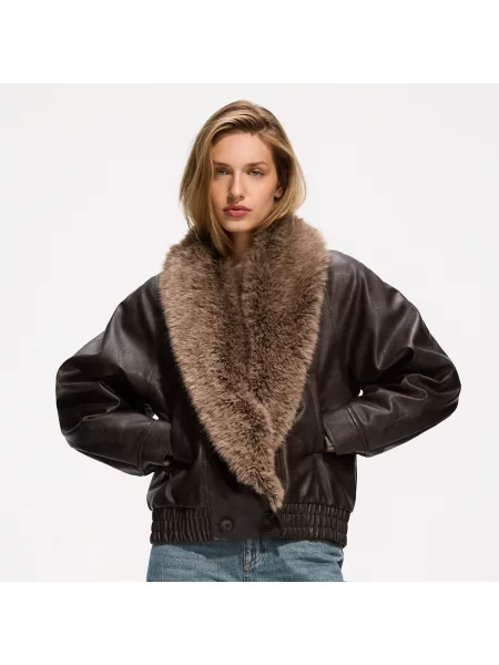 Reserved Bomber bunda s odnímatelným límcem tmavě hnědá