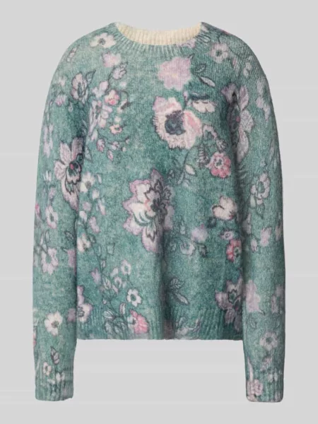 Sweter z dzianiny o kroju relaxed fit z dodatkiem lnu Christian Berg Woman zielony
