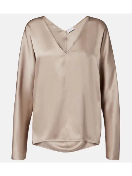 Bluză Brunello Cucinelli de mătase gri