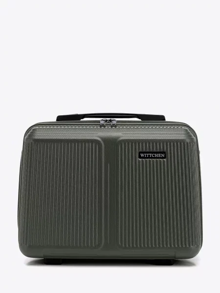 Kosmetyczka z ABS-u w drobne paski khaki
