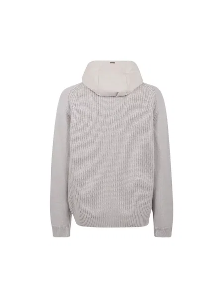 Sweter Herno wełniany z kapturem szary