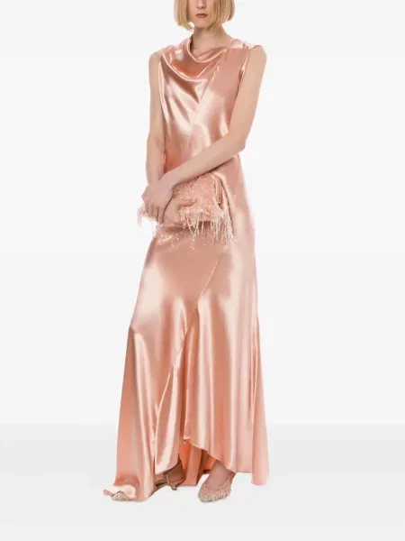 Rochie maxi Alberta Ferretti din satin lungă de costum roz