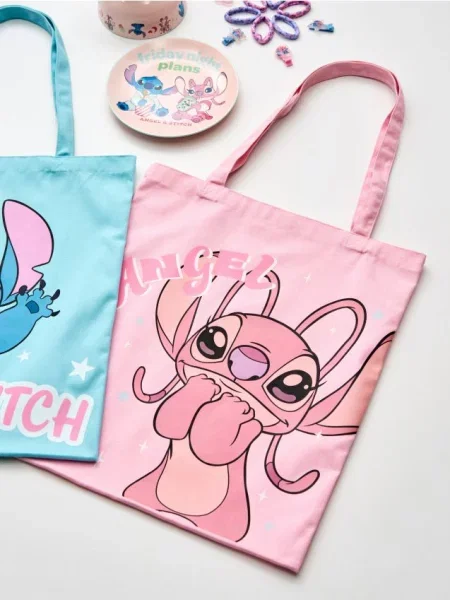 Тканинна shopper-сумка з принтом Stitch пастельний рожевий