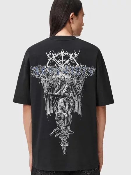 Футболка Allsaints с принтом черная