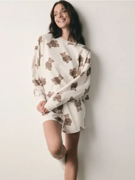 Reserved Піжамний комплект із двох предметів із принтом бежевий